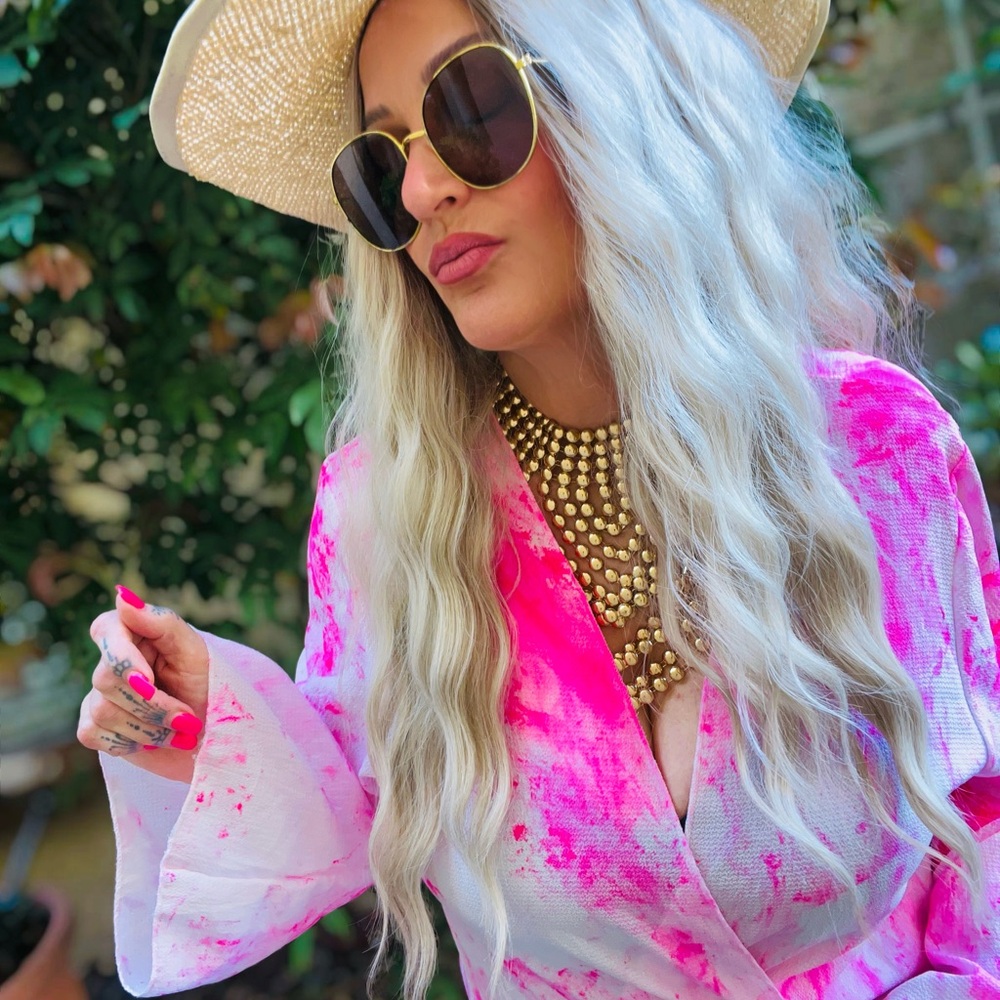 Neon fushia pink crepe luxury kimono
